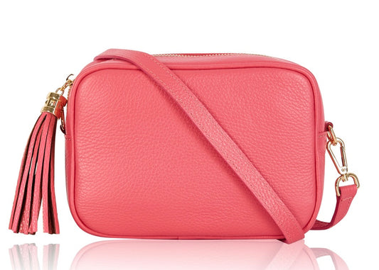 Coral Leather Tassel Cross Body Bag