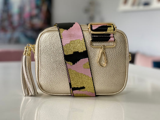 Gold Leather Tassel Cross Body Bag
