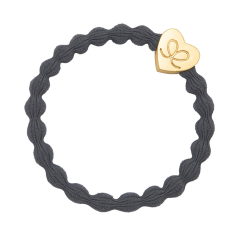 Storm Grey with Gold Heart Hair Tie or Wrist Band