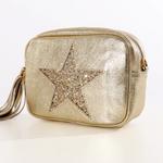 Gold/Gold Star Leather Tassel Cross Body Bag