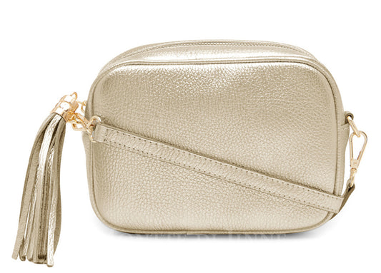 Gold Leather Tassel Cross Body Bag