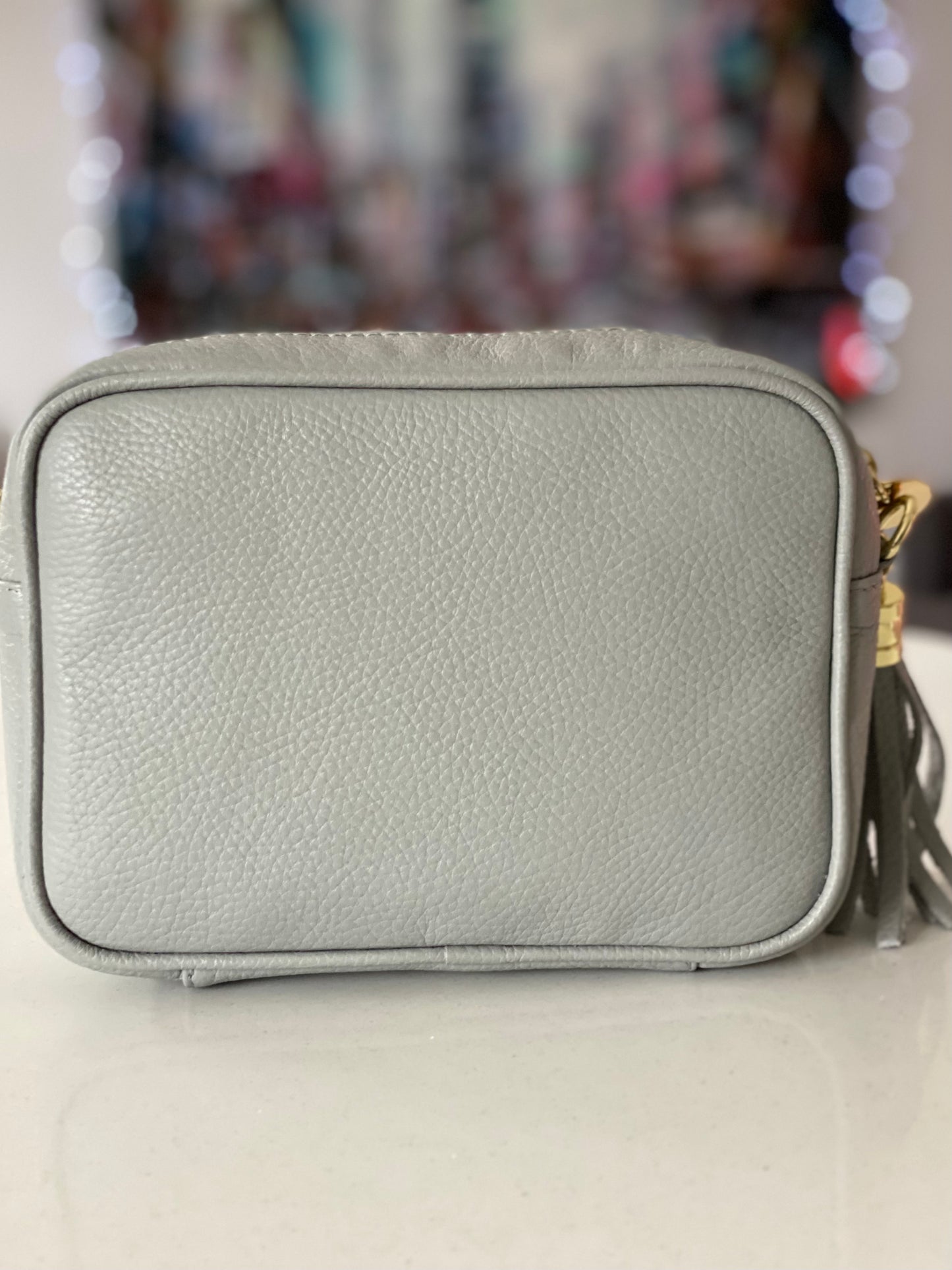 Light Grey Leather Tassel Cross Body Bag