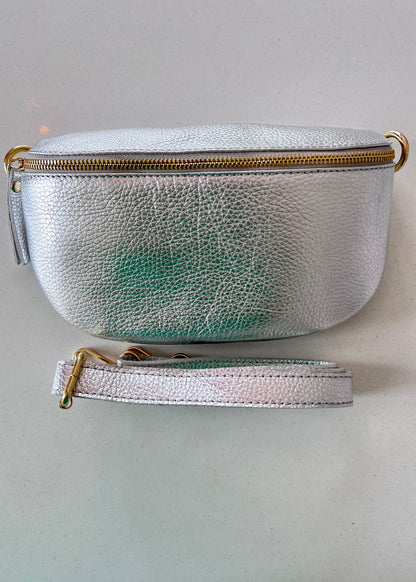 Silver LARGE Leather Bum Bag