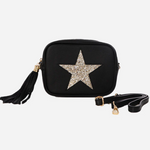 Black/Gold Star Leather Tassel Cross Body Bag