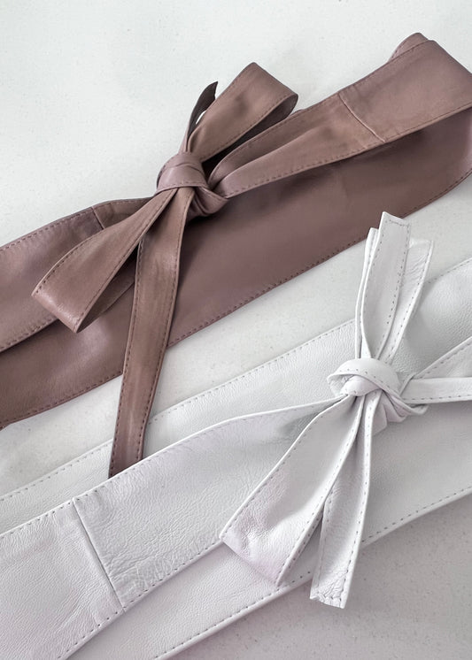 White Tie Wrap Leather Obi Belt