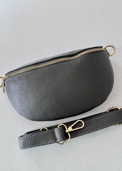 Dark Grey Leather Bum Bag