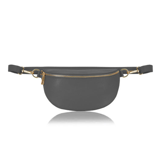 Dark Grey Leather Bum Bag