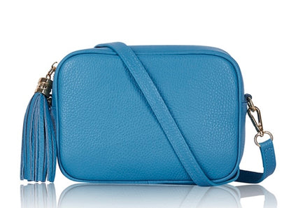 Light Taupe Leather Tassel Cross Body Bag