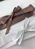 Mocha| White Tie Wrap Leather Obi Belt