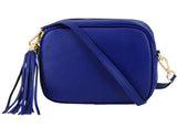 Cobalt Blue Leather Tassel Cross Body Bag