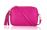 Hot Pink Leather Tassel Cross Body Bag