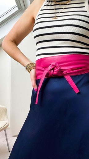 White Tie Wrap Leather Obi Belt