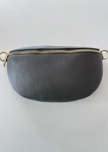 Dark Grey Leather Bum Bag