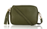 Olive Green Leather Tassel Cross Body Bag