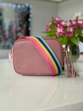 Dusky Pink Leather Tassel Cross Body Bag
