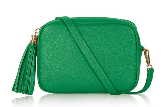 Apple Green Leather Tassel Cross Body Bag
