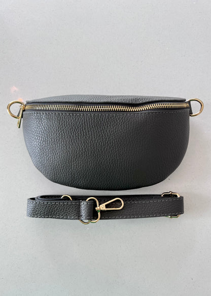 Dark Grey Leather Bum Bag