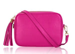 Hot Pink Leather Tassel Cross Body Bag