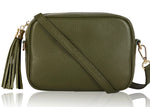 Olive Green Leather Tassel Cross Body Bag