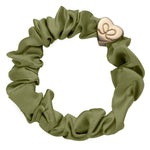 Gold Heart Silk Scrunchie Olive