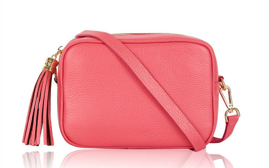 Coral Leather Tassel Cross Body Bag